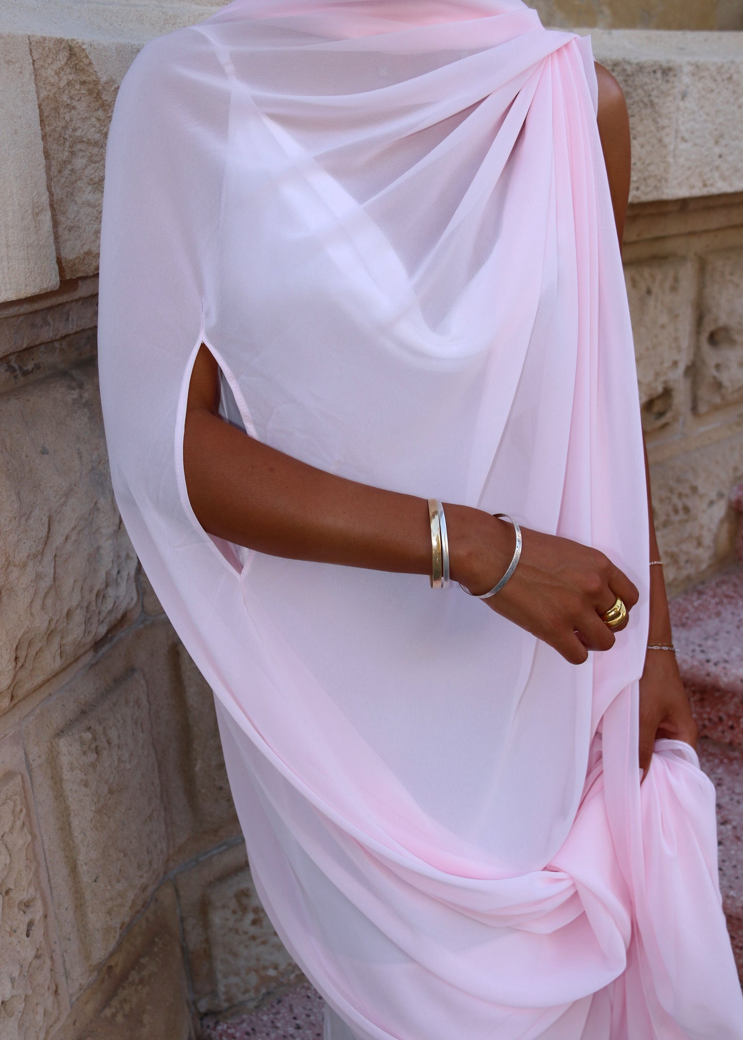 Close up of medusa cape pink arm hole