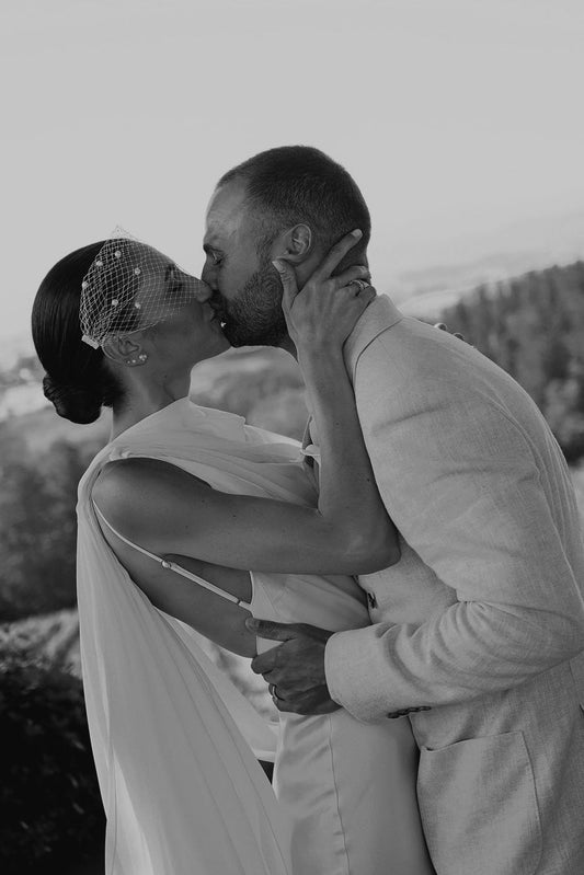 A Tuscan Wedding, A Last-Minute Dress Change, and the Cape That Was Always Meant to Be