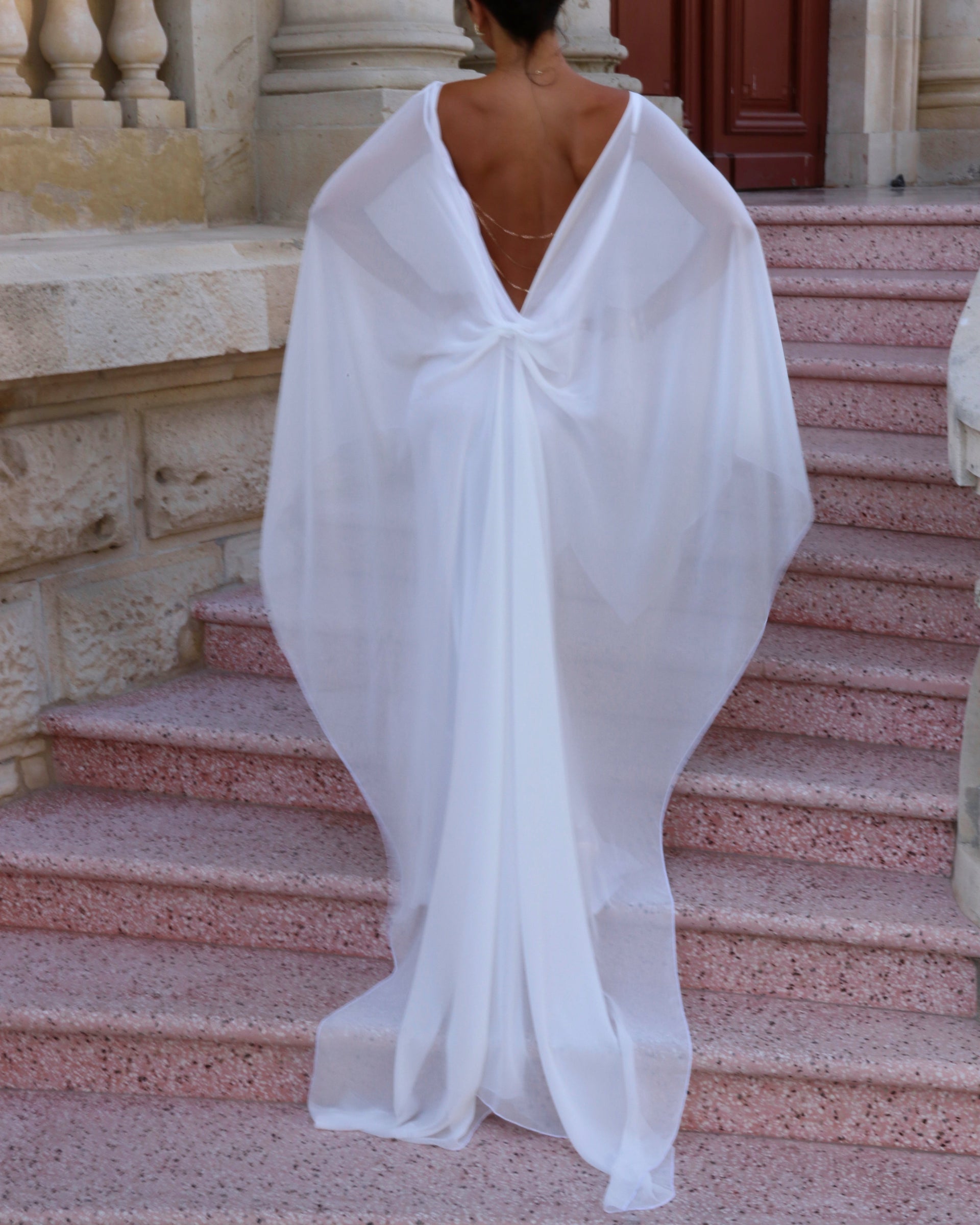 backless cape dress Asymmetrical Maxi Red / Large Evening Dress Dance America D706 - Long